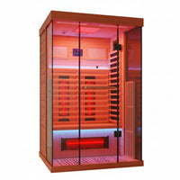 Full Spectrum Infrared Sauna，1-2 Person Home Sauna，Wooden Canadian Hemlock Indoor Spa Sauna with Resonance Speaker, Panoramic Tempered Glass Door