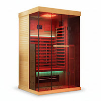 Full Spectrum Infrared Sauna，1-2 Person Home Sauna，Wooden Canadian Hemlock Indoor Spa Sauna with Resonance Speaker, Panoramic Tempered Glass Door — product view 2